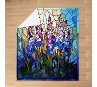 feelingyou Vintage Flowers Kids Flannel Blanket,Floral Leaf Natural Plant Botanical Bed Blanket,Geometric Stained Glass Art Girls Boys Sofa Decor,Blue Purple Fuzzy Blanket,Throw Size (50 x 60 Inches)