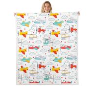 feelingyou Watercolor Hand Paint Print Fleece Blanket,Cartoon Plane Throw Blanket for Sofa Adults,Cute Airplane Soft Blankets Bed Couch,Queen (90 x 90 Inches)