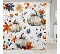 feelingyou Watercolor Pumpkin Shower Curtain 72" W x 72" L Autumn Orange Leaves Retro Flowers Bathroom Curtains for Kids Teens Adults Fall Plants Rustic Style Waterproof Bath Curtain with 12 Hooks