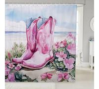 feelingyou Western Cowboy Boots Shower Curtain,Farmhouse Style Bathroom Curtains for Kids Girls Boys,Blooming Floral Shower Curtains 12 Hooks Suits for Bathtub,72" W x 78" L,Light Purple Green