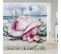 feelingyou Western Cowboy Hats Shower Curtain,Rustic Farmhouse Style Bathroom Curtains for Kids Girls Boys,Floral Print Shower Curtains 12 Hooks Suits for Bathtub,72" W x 78" L,Pink Green
