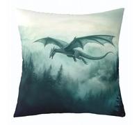 feelingyou Western Dragon Pillow Cover 22x22 Inch Mysterious Style Myth Animal Pillow Case for Kids Teens Adults Natural Green Jungle Trees Cushion Cover for Office Party Bed