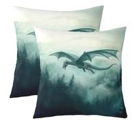 feelingyou Western Dragon Pillow Covers 24x24 Inch Set of 2 Mysterious Style Myth Animal Pillow Cases for Kids Teens Adults Natural Green Jungle Trees Cushion Covers for Office Party Bed