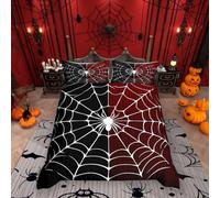feelingyou White Spider Kids Duvet Cover King Size,Black and Red Comforter Cover for Kids Teens Adults Bedroom Decor,Halloween Theme Soft Polyester Bedding Set 2 Pillowcases,No Comforter
