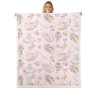 feelingyou White Swan Flannel Blanket Swan Lake Ballet Dance Theme Pink Fleece Throw Blanket for Room Decor,Princess Crown Bowknot Romantic Roses Flowers Bed Blanket for Bed Sofa Couch,Baby 30"x40"