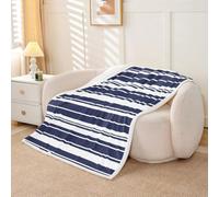 feelingyou Y2K Retro Stripe Kids Throw Blanket,Geometric Line Patchwork Bed Blanket,Modern Fashion Classic Simple Girls Boys Sofa Decor,Dark Blue Fuzzy Blanket,Queen Size (90 x 90 Inches)