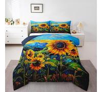 feelingyou Yellow Sunflowers Bedding Set,Country Rustic Style Natural Scenery Comforter Set for Kids Teens Adults,Wild Butterfly Oil Painting Style Comforter Duvet Set with 2 Pillowcases Double 3 Pcs