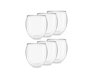 Feelino 6X Glass Tea Cup 320ml Tea Infuser Mug Set, Double Walled Thermal Glass Mug, Floating Effect Insulated Coffee Cup, Dishwasher-Safe