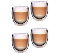 Feelino Glass Coffee Mugs, 4X Double Walled Glass Mugs, 400 ml Thermal Latte Glasses, Insulated Wall Double Coffee Cups for Cappuccino, Macchiato, Ice Teas, Handmade Clear Cups