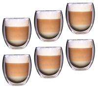 Feelino Glass Coffee Mugs, 6X Double Walled Mugs, 400 ml Thermal Latte Glasses, Insulated Wall Double Glass Coffee Cups for Cappuccino, Macchiato, Ice Coffee, Teas, Handmade Clear Cups