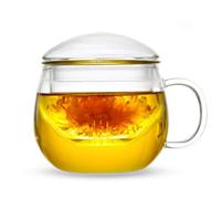 Feelino Glass Tea Cup with Lid, 270ml Tea Infuser Mug, Double Walled Mug with Lid, Dishwasher-Safe Glass Cups, Insulated Coffee Cups, Floating Effect
