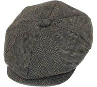 FEELIT 'Newsboy' Style Flat Cap, 8 Panel Peaky, Baker Boy Tweed Flat Cap Mens Gatsby Hat, Shelby Cap, 100% Lightweight Wool Summer Version (L, Olive Green Herringbone)
