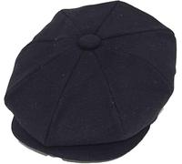 FEELIT 'Newsboy' Style Flat Cap, 8 Panel Peaky, Baker Boy Tweed Flat Cap Mens Gatsby Hat, Shelby Cap, 100% Lightweight Wool Summer Version (L, Plain Black)