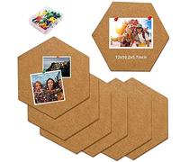 Feelmate Hexagon Cork Board Tiles Self Adhesive 8 Pack Large Corkboards for Wall 12" x 10.2" Memo Boards -30 Push Pins Decorative Bulletin Board for Office