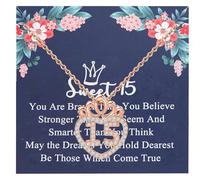 FEELMEM 15th Birthday Gift for Crown 15 Anos Quinceanera Necklace Quince Jewelry Sweet 15 Jewelry Fifteenth Gift, S, Copper, na-