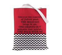 FEELMEM 90s TV Show Inspired Tote Bag Fire Walk With Me Red Room Black Lodge Reusable Grocery Bag TV Series Fans Gift, Beige