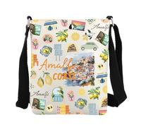 FEELMEM Amalfi Coast Crossbody Bag Italy Travel Gift Italian Summer Vacation Beach Bag Crossbody Purse Travel Trip Gift (Beige)