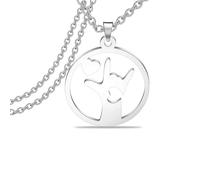 FEELMEM ASL American Sign Language Jewelry I Love You Hand Sign Language Round Necklace ASL Jewelry Interpreter Teacher gift (silver)