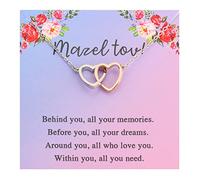 FEELMEM Bat Mitzvah Gifts for Girls Mazel Tov Congratulations Necklace Behind You All Your Memories Love Heart Jewelry Good Luck Gift (Mazel tov)