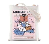 FEELMEM Cartoon Princess Book Reader Gifts I Want Adventure In The Great Wide Someone Tote Bag Book Cafe Bookish Reading Gift (beige)