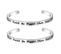 FEELMEM Christian Gifts Faith Jewelry Let You Faith Be Bigger Than Your Fear Cuff Bangle Set of 2 Bible Verse Religious Gifts, M, Metal, Agate