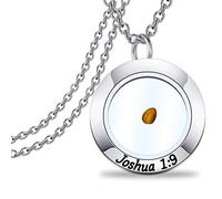 FEELMEM Christian Mustard Seed Necklace Joshua 1:9 Be Strong and Courageous Bible Verse Mustard Seed Faith Pendant Necklace Religious Faith Jewelry Gift