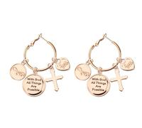 FEELMEM Cross Charm Big Circle Hoop Earrings Faith Gifts With God All Things Are Possible Christian Jewelry Catholic Gifts, 1, Stainless steel ,alloy, 1