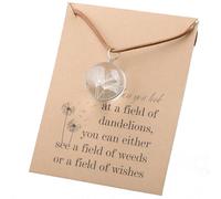 FEELMEM Dandelion Wishes Jewelry - Seed Necklace: Good Luck, New Beginnings Gift, Middle, Glass, glass