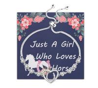 FEELMEM Horse Lover Gift Message Card Horse Owner Horseshoe Heart Bracelet (Western)