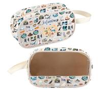 FEELMEM Iceland Travel Souvenir Makeup Bag Iceland Trips Journal Clear Toiletry Bag Northern Lights Adventure Vacation Gifts, beige, Fashion