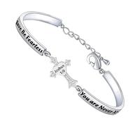 FEELMEM Joshua 1:9 Bible Verse Bracelet Be Brave Be Fearless You Are Never Alone Christian Cross Bracelet Religious Gifts, S, Copper, Cubic Zirconia