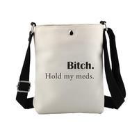 FEELMEM Medicine Pill Crossbody Bag Bitch Hold my Meds Travel Bag Humor Meds Travel Messenger Doctor Gifts RN NP Gift (beige)
