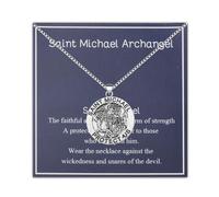 FEELMEM Saint Michael Necklace Protect Us Catholic Religious Gift Michael Archangel Prayer Military Jewelry Gift for Men, S, Copper, Cubic Zirconia