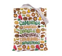 FEELMEM Scout Camping Tote Bag Camping Badges Service Sisterhood Scouting Journey Shoulder Bag Cookie Dealer Gift, Beige