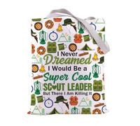 FEELMEM Scout Leader Tote Bag Summer Camping Cookie Boss Shoulder Bag Troop Leader Gift Cookie Lover Gift (beige)