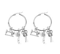 FEELMEM Seamstress Gift Sewing Machine Scissors Charms Big Circle Hoop Earrings Sewing Quilting Jewelry Gift For Quilters, 1, Stainless steel ,alloy, 1