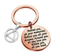 FEELMEM Sobriety Gift Keychain Addiction Recovery Gift Behind You All Memories Before You All Your Dream AA Alcoholics Anonymous Warrior Recovery Gift New Beginnings Gift (AA-ky Rose gold)