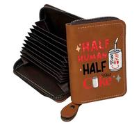 FEELMEM Soda Lover Drinker Gift Half Human Half Diet Drink Leather Credit Card Holder Zipper Wallet Drinking Lover Gift, brown, Contemporary