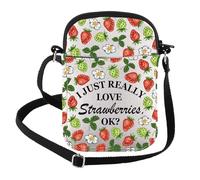 FEELMEM Strawberry Lover Gift I Just Really Love Strawberries OK Crossbody Purse Bag Fruit Themed Crossbody Bag (beige)