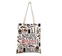 FEELMEM Sweeney Musical Gift Sweeney Barber Gift Swing Your Razor Wide Tote Bag Broadway Musical Lover Gift Demon Barber Gift, Beige, One Size