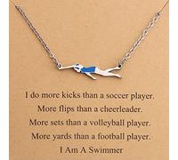 FEELMEM Swimming Necklace Swimming Lover Gifts with Inspirational Swim Team Gift Swim Coach Necklace Swimming Girl Gift (Swimming Necklace)
