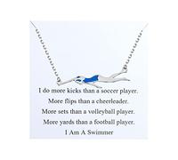 FEELMEM Swimming Necklace Swimming Lover Gifts with Inspirational Swim Team Gift Swim Coach Necklace Swimming Gift, S, Stainless Steel, .na