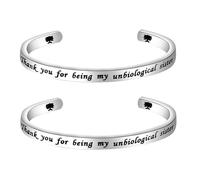 FEELMEM Thank You for Being My Unbiological Sister Cuff Bangle Set of 2 Sister in Law Jewelry Best Friend Gift, M, Stainless Steel, Agate