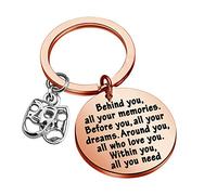 FEELMEM Theatre Drama Gift Drama Student Graduation Gift Keychain Behind You All Memories Before You All Your Dream Inspirational Theatre Jewelry for Her Him Actor Performer (Theatre Drama-Rose gold)