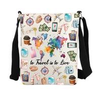 FEELMEM World Travel Crossbody Bag To Travel Is To Live Bag Travel Bag World Map Adventurers Explorer Wanderlust Traveler Gift (Beige)