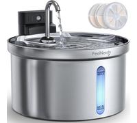 FEELNEEDY 3.5L/118oz Stainless Steel Cat Water Fountain with Motion Sensor, 4000mAh Battery Operated Cat Water Fountain, 3 Filters, Water & Battery Separation(FN-W08L-Stainless Steel)
