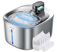 FEELNEEDY 4L Battery Powered Cat Water Fountain with Stainless Steel Detector Silent Fountain with 6 Filters and 12 Sponges