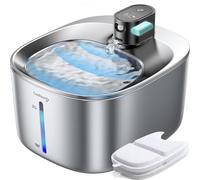 FEELNEEDY Cat Water Fountain Battery Operated, 4L/135fl oz Stainless Steel Pet Water Fountain for Cats Dogs with Motion Sensor, Wireless Ultra Quiet Cat Drinking Fountain with 2 Filters (YPD-C004S)