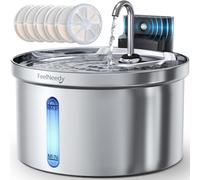 FEELNEEDY Stainless Steel Cat Water Fountain with 6 Filters, 3.5L/118oz 4000mAh Battery Operated Cat Water Fountain with Motion Sensor, Water & Battery Separation (FN-W08L-Stainless Steel+6 Filters)