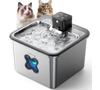 FEELNEEDY Wireless Cat Water Fountain, 3.2L/108oz Stainless Steel Cat Water Fountain Dishwasher Safe, 4000 mAh Detachable Battery Operated Dog Drinking Fountain with Motion Sensor